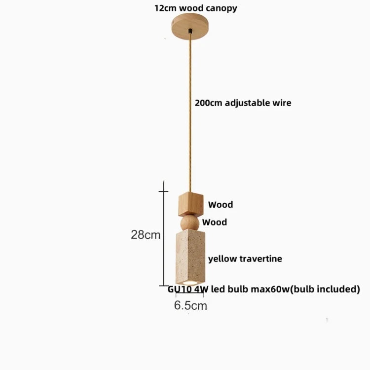 Afralia™ Yellow Travertine LED Pendant Lamp with Natural Wood Accent