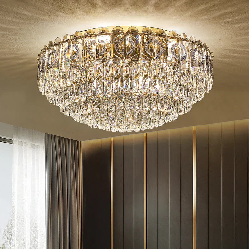 Afralia™ Crystal Ceiling Lamp: Modern Simple Golden Round Light for Living Room, Bedroom, Study