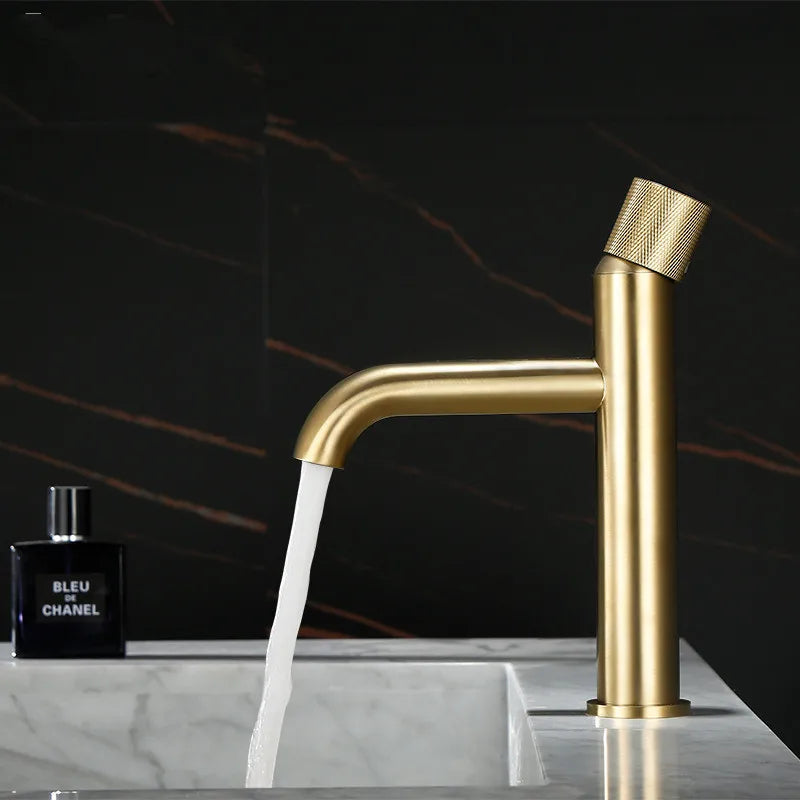 Afralia™ Brushed Gold Basin Faucet - Single Handle, Deck Mounted Cold & Hot Water Mixer