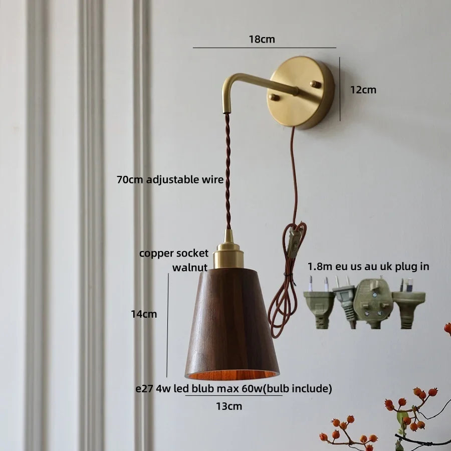 Afralia™ Ash Wood LED Wall Lamp with Pull Chain Switch for Home Decor