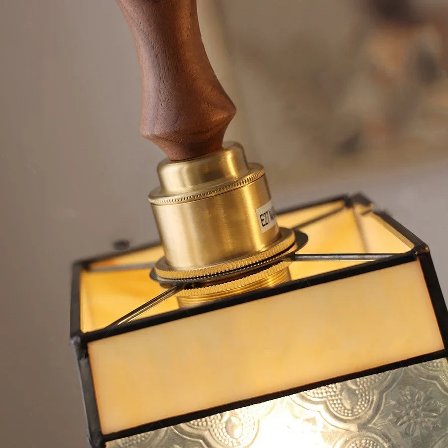 Afralia™ Vintage Flower LED Glass Pendant Light Fixture with Walnut Wood - Japan Style