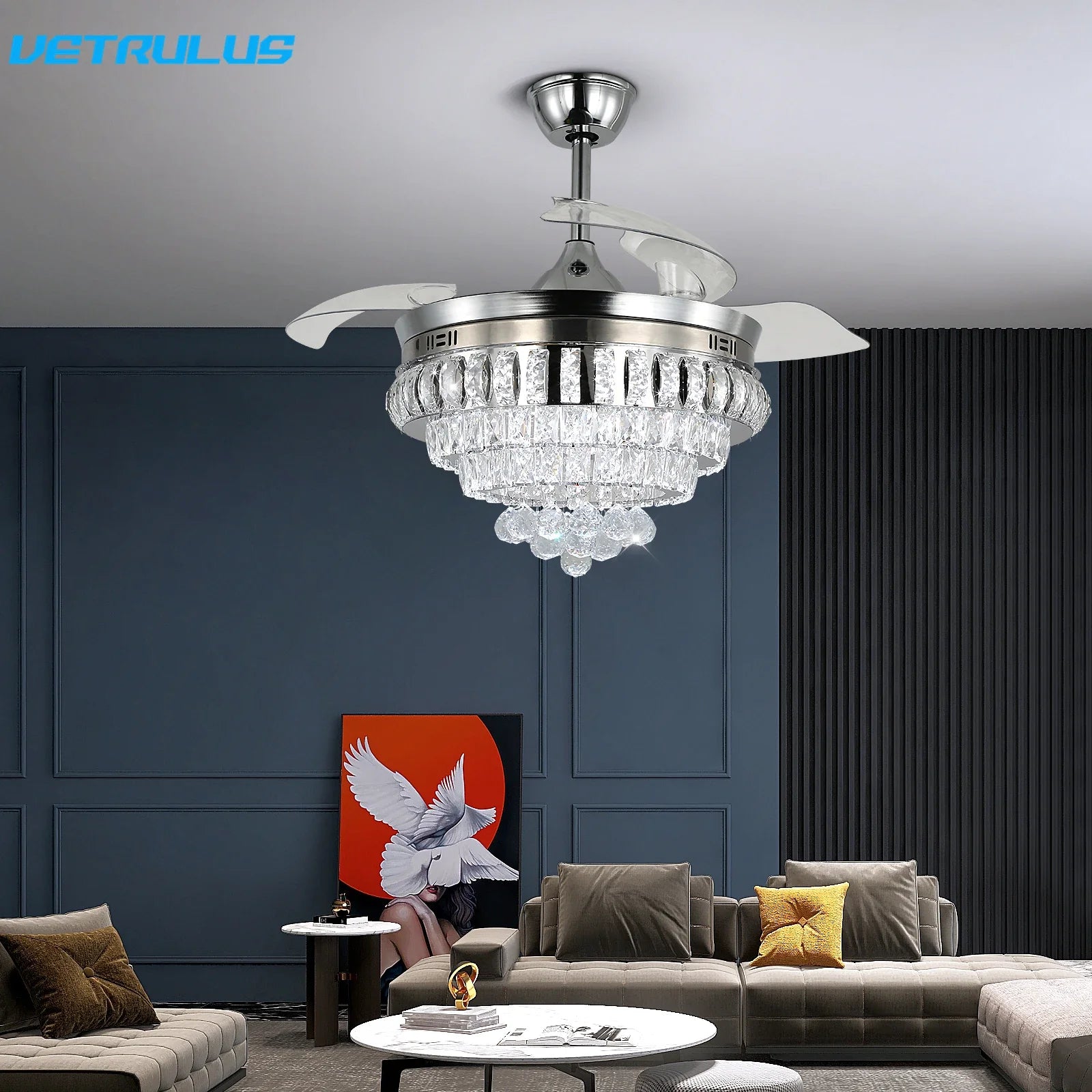 Afralia™ Crystal Ceiling Fan with LED Light and Remote Control