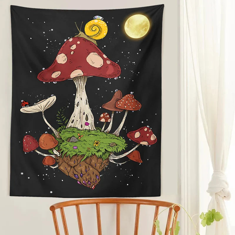 Moon Snail Tapestry Night Sky Wall Hanging by Afralia™ - Bohemian Home Decor