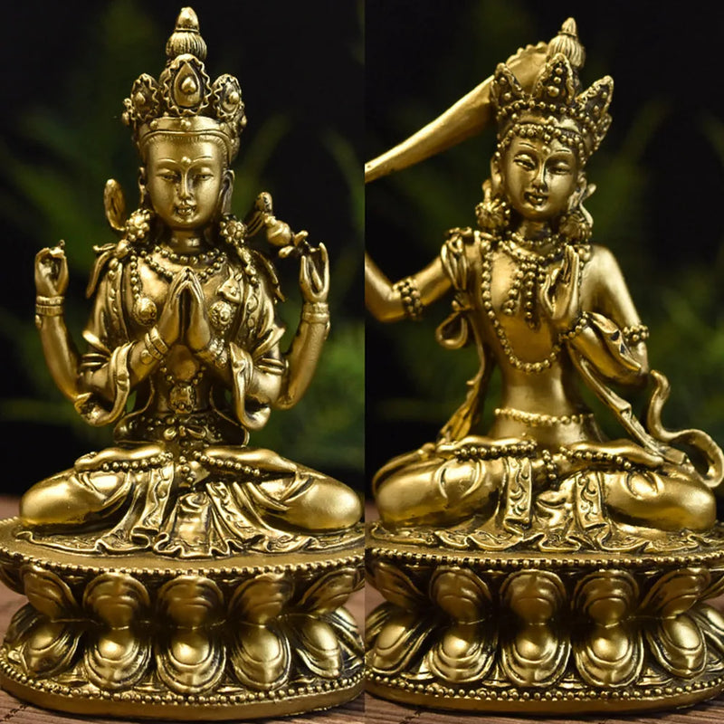 Afralia™ Golden Guanyin Resin Statue | Buddhist Avalokitesvara Decor Figure Buddhism Object