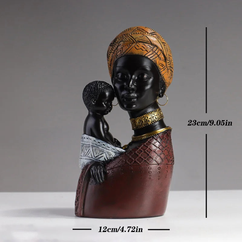 Afralia™ African Mother Child Abstract Statue Resin Figurine Ethnic Style Interior Decor