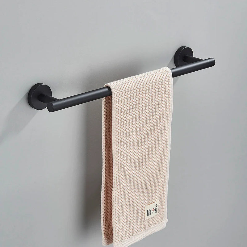 Afralia™ Matte Black Bathroom Hardware Set: Shelf, Paper Holder, Hook, Rail, Ring