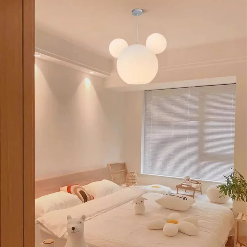 Afralia™ Mickey Mouse Glass Pendant Light - Minimalist Cartoon Bedroom Decor