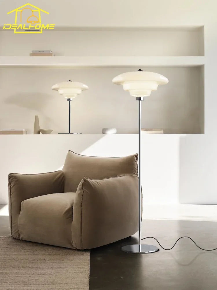 Afralia™ Cream Glass Bauhaus Floor Lamp LED E27 Minimalist UFO Style