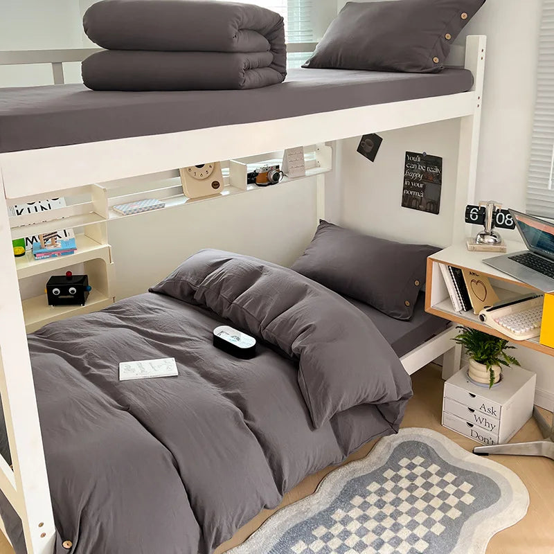 Afralia™ Buttoned Washed Cotton Bedding Set: Soft & Breathable Quilt Cover for Home or Dorm