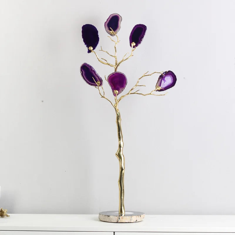 Afralia™ Golden Agate Tree Metal Decor Home Figurine Art Piece