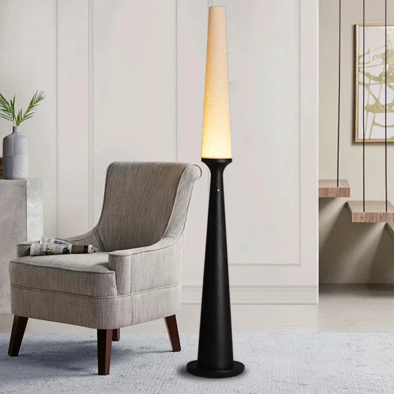 Afralia™ Nordic Wooden Floor Lamp with Black Fabric Lampshade for Home Decoration