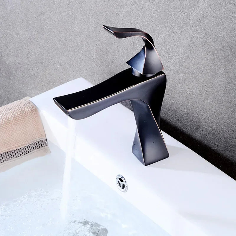 Afralia™ Single Handle Basin Faucet Chrome Black Bathroom Sink Mixer Tap