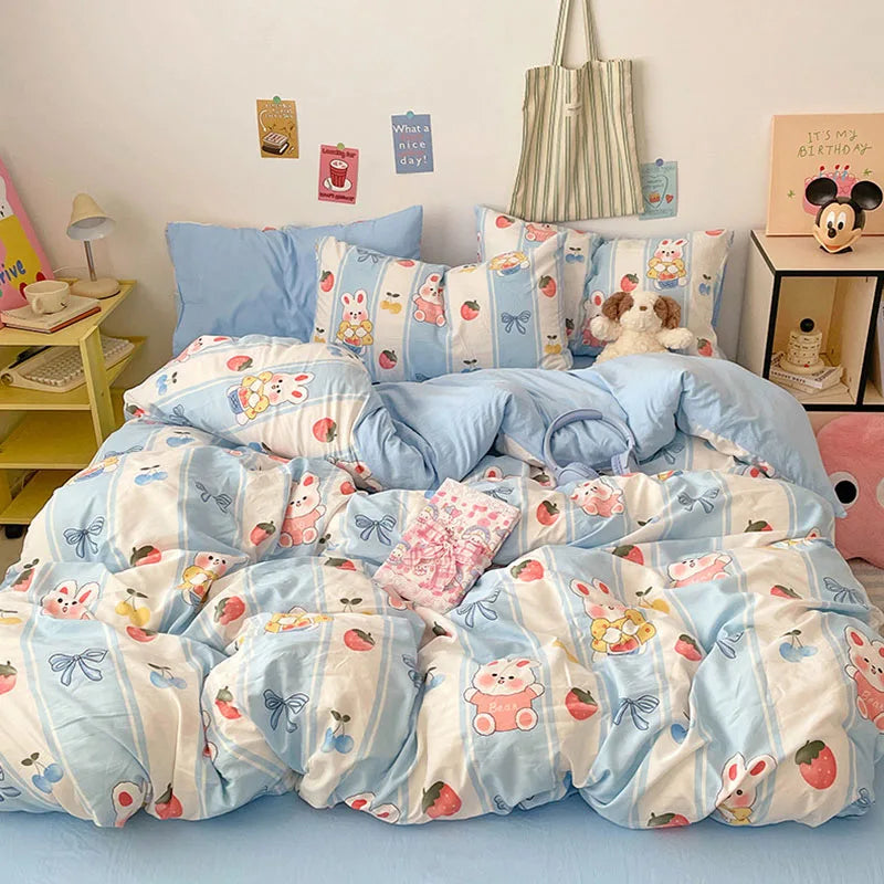 Afralia™ Cartoon Pattern Cotton Bed Sets Quilt Cover Sheet Pillowcase Bedclothes