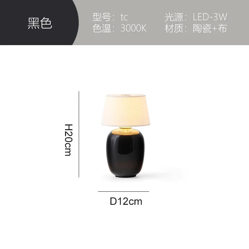 Afralia™ Black/White/Red Ceramics Table Lamp, Touch Switch USB Charging, Atmosphere Desk Light