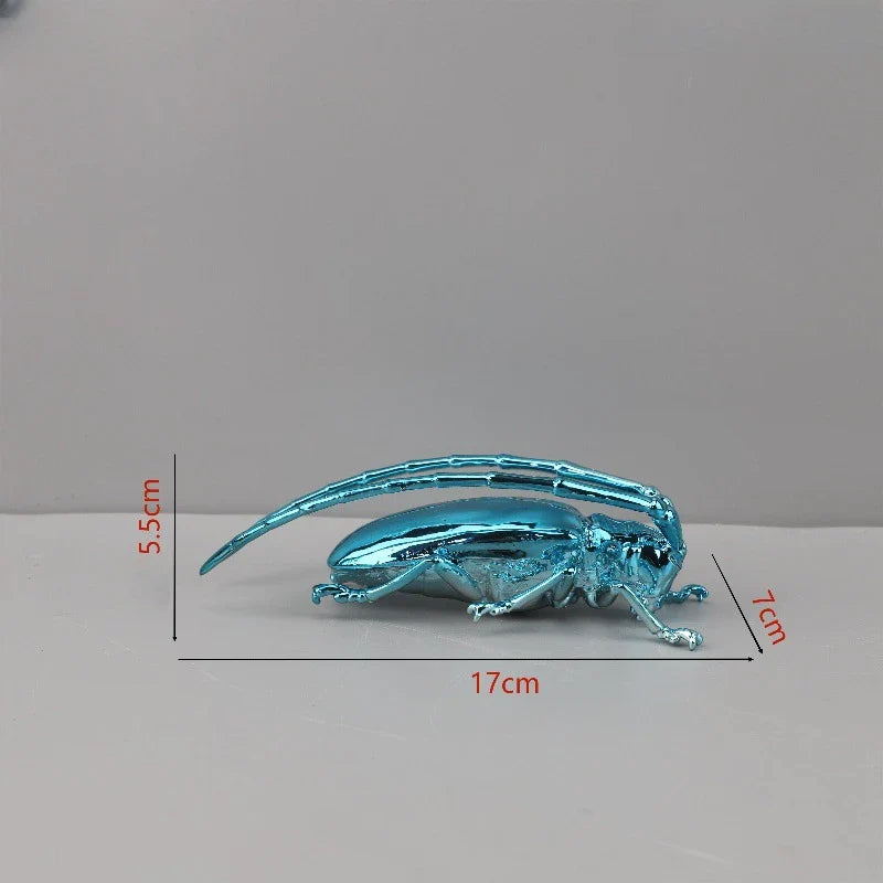 Afralia™ Silvery Insect Dragonfly Unicorn Beetle Figurines for Home Decoration
