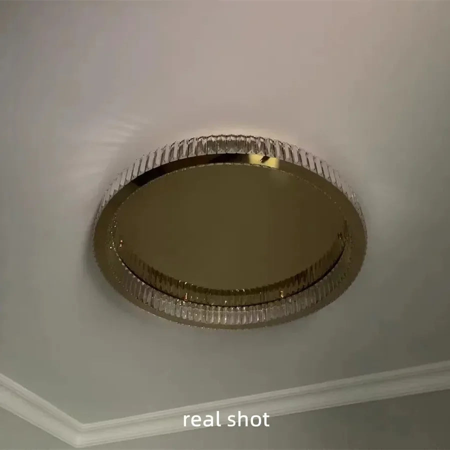 Afralia™ Gold Steel LED Dimmable Ceiling Lights Luxury Crystal Fixture