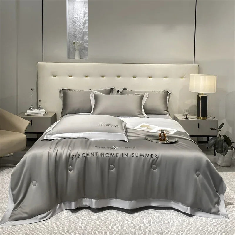 Afralia™ Ice Silk Embroidered Quilt Set: Luxury European Style, Cooling Comforter