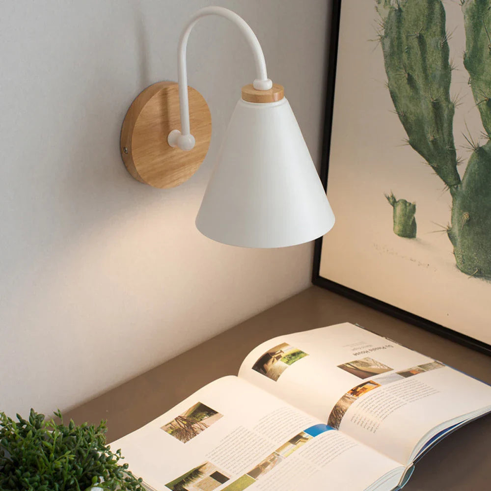 Modern Nordic Wooden Wall Lights Bedside Sconce by Afralia™ - White Lampshade, E27
