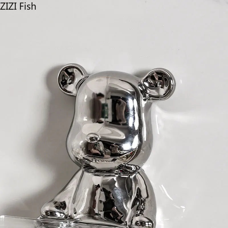 Afralia™ Silver Bear Tissue & Towel Rack: Acrylic Wall Storage for Bathroom Organization