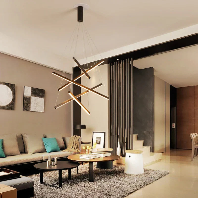 Afralia™ Modern LED Stair Chandelier in Black Aluminum Body for Living Room, Dining Room & Bedroom
