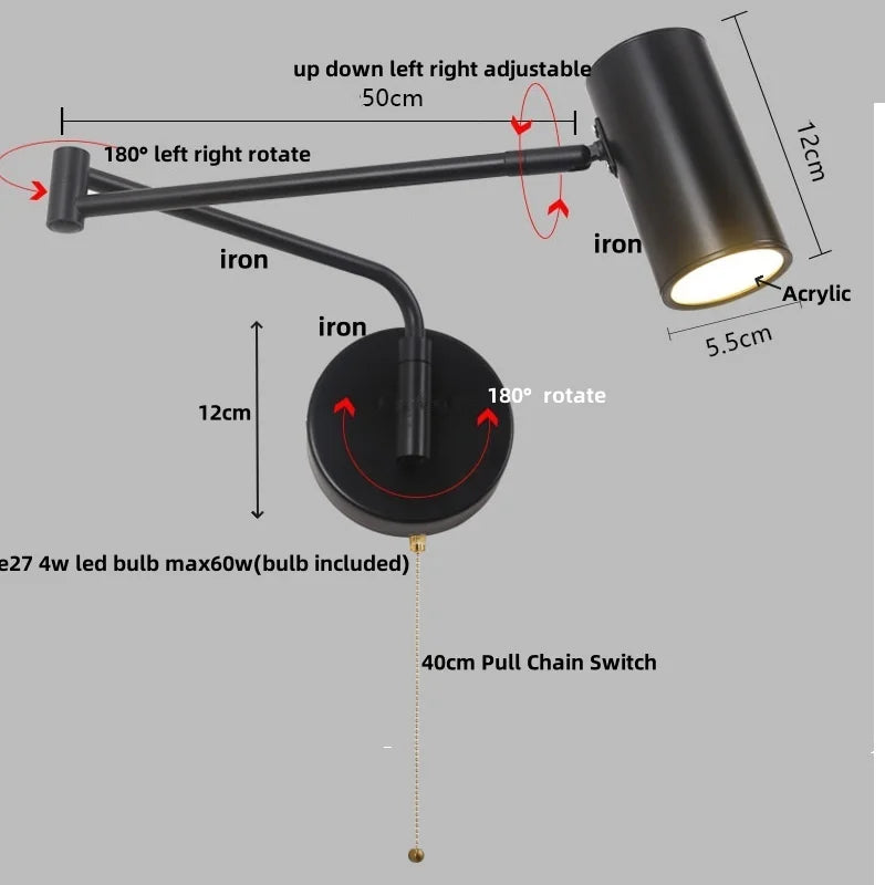 Afralia™ Acrylic Iron LED Wall Lamp | Modern Rotate Black Stair Light | Dining Room Study Fixtures