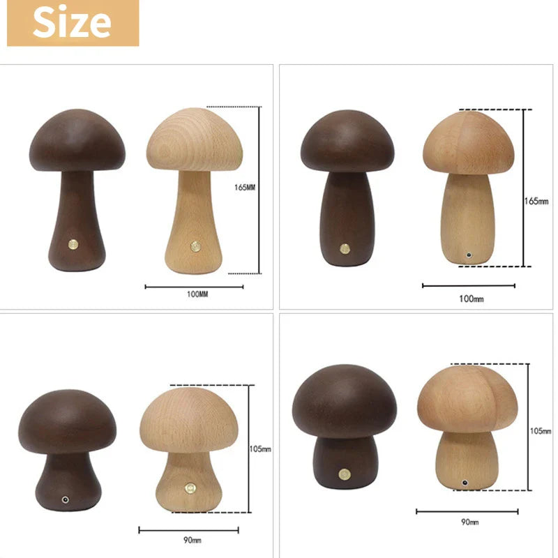 Afralia™ Wooden Mushroom LED Night Light Touch Switch Table Lamp for Children's Bedroom