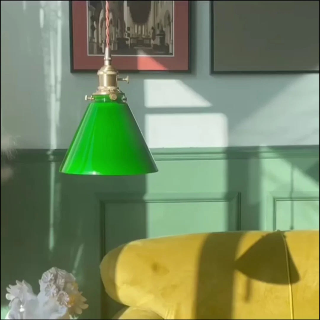 Afralia™ Green Glass LED Pendant Light for Home Decor & Restaurant Vintage Lighting