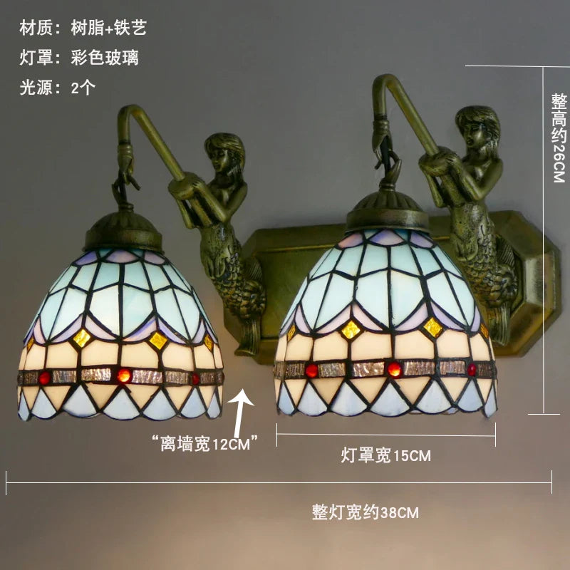 Afralia™ Stained Glass Mirror Wall Sconces for Home Lighting Decor