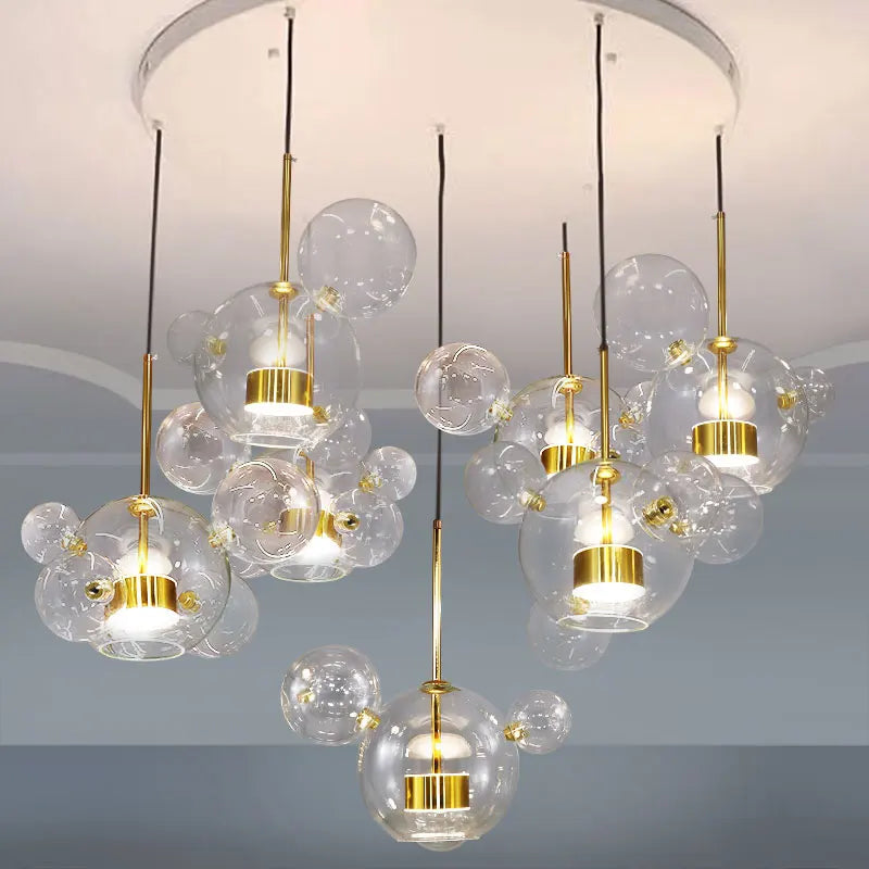 Afralia™ Glass Bubble Ball LED Chandelier Mickey Light for Restaurant, Bar, and Store