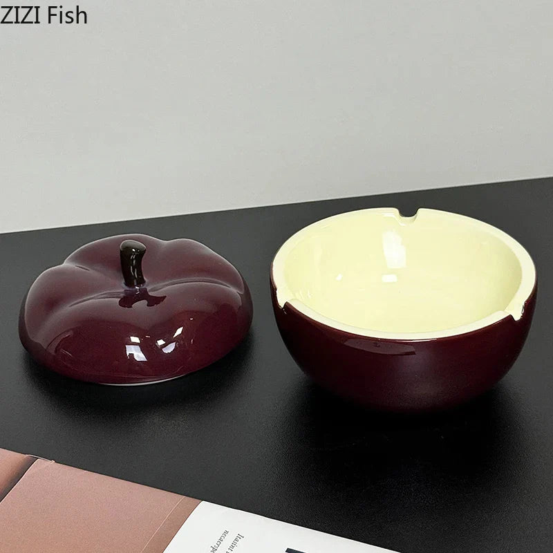 Afralia™ Deep Red Ceramic Apple Ashtray for Home and Office Smoking Accessories