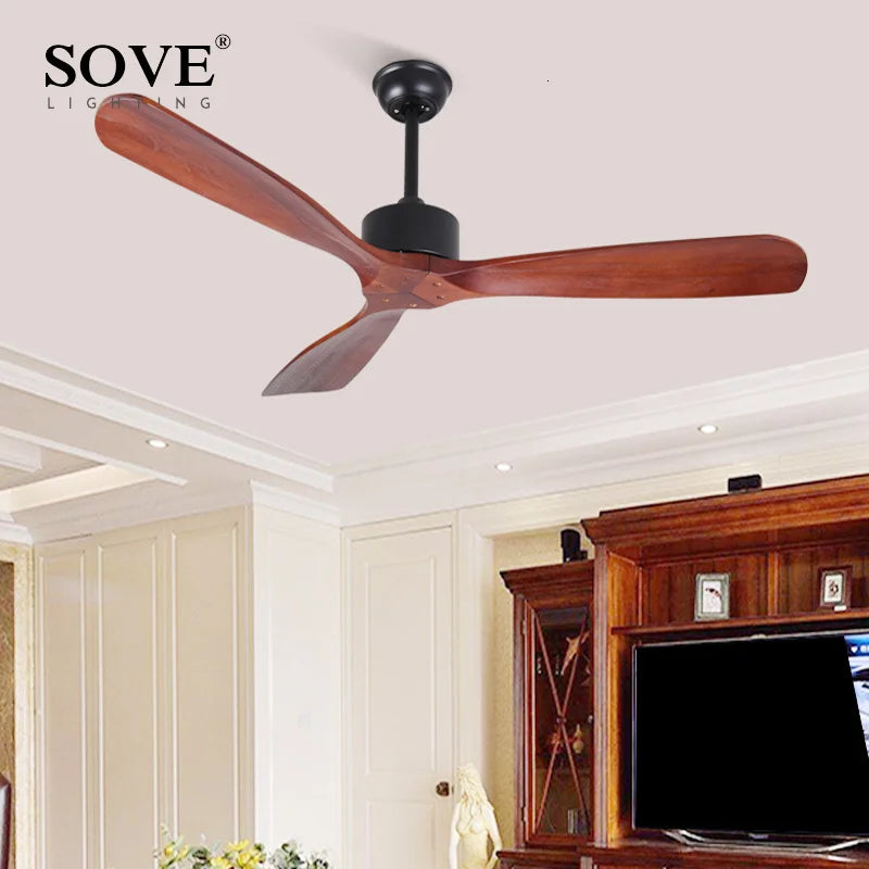 Afralia™ 52-Inch Vintage Wooden Ceiling Fan with Remote Control for Home and Loft