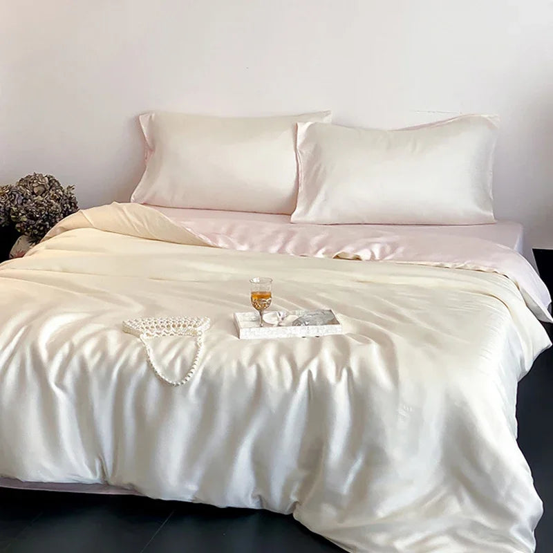 Afralia™ Ice Silky Solid Bedding Set - Cooling Satin Smooth Quilt Cover Set