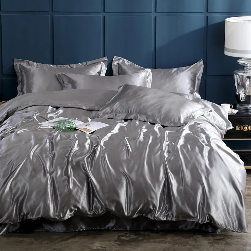 Afralia™ Solid Color Ice Rayon Cooling Bedding Set - King/Queen Size Skin-Friendly Fitted Sheet