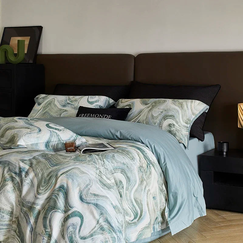 Afralia™ 100s Egyptian Cotton Printed Bedding Set with Sheet, Duvet Cover, and Pillowcase