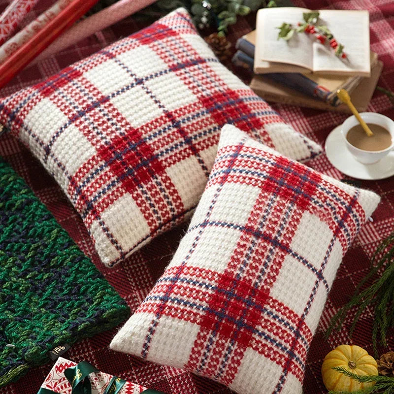 Afralia™ Christmas Plaid Weave Cushion Cover - Festive Decorative Throw Pillow Cover