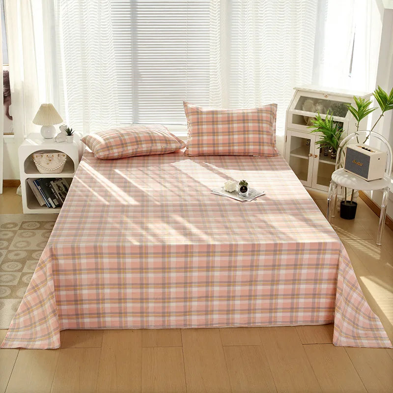 Afralia™ Soft Cotton Single Bed Sheet with Breathable Stripe Plaid