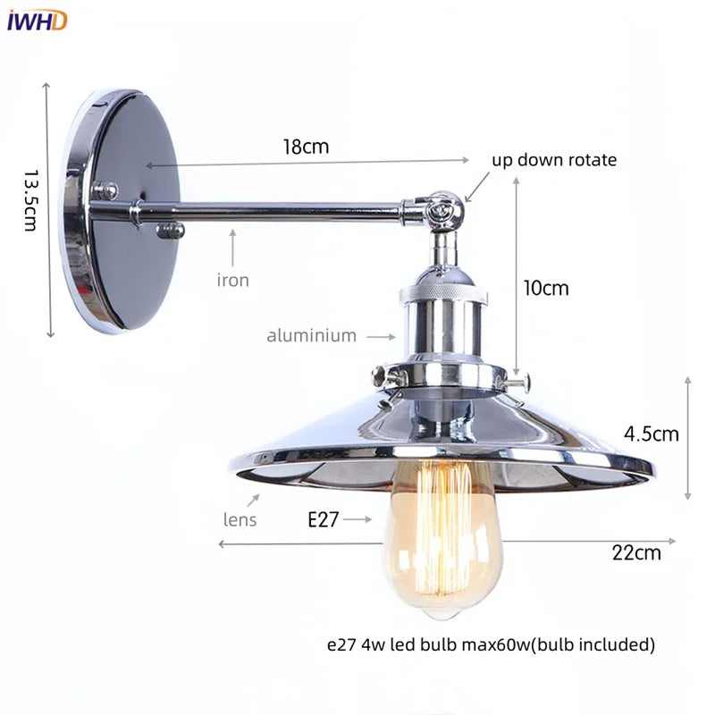 Afralia™ Loft LED Wall Lamp with Gold Pull Chain Switch for Vintage Industrial Style
