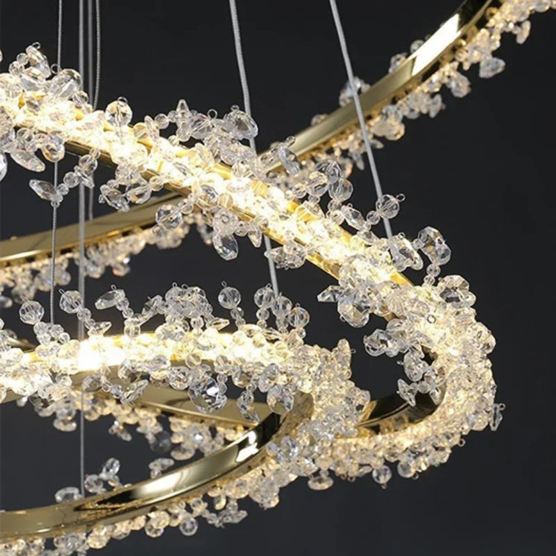 Afralia™ Golden Round Crystal Chandelier | Nordic Luxury LED Halo Chandelier for Living Room