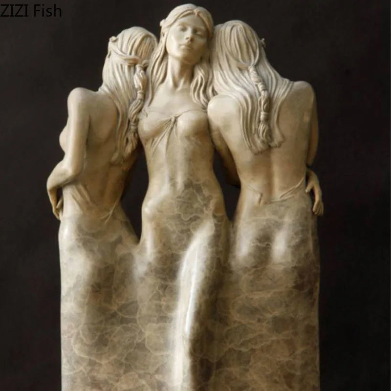 Afralia™ Three Goddesses Sculpture Abstract Figures Desk Decoration Resin Modern Home Decor