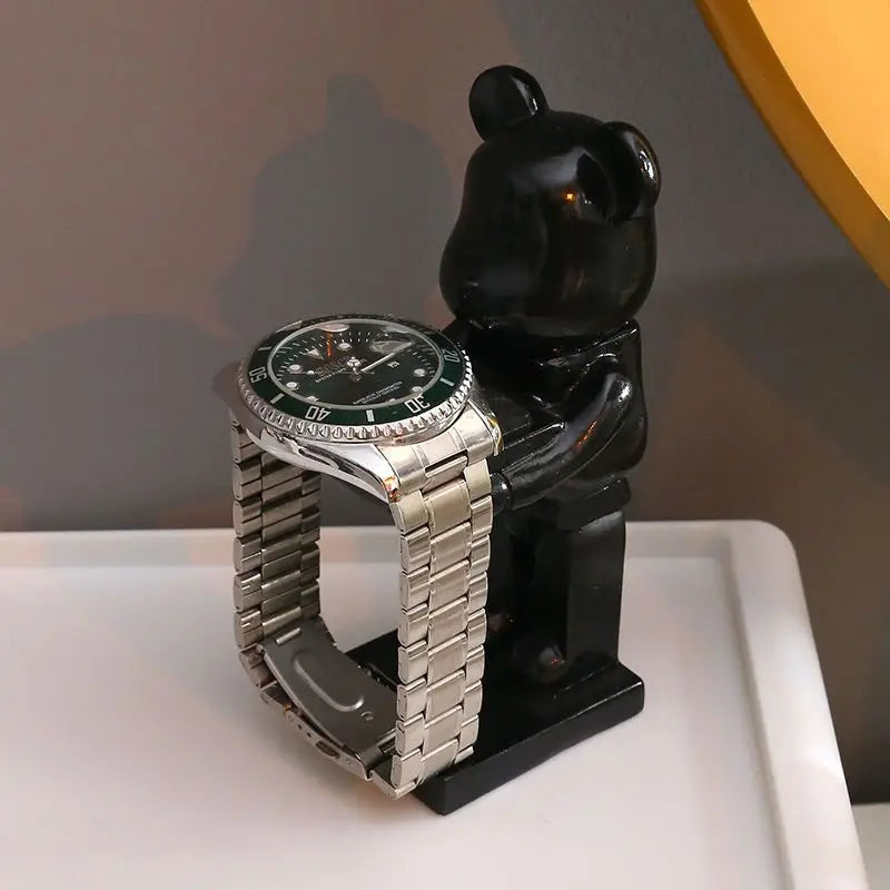 Resin Bear Watch Stand with Electroplating in Afralia™ Vintage Butler Box