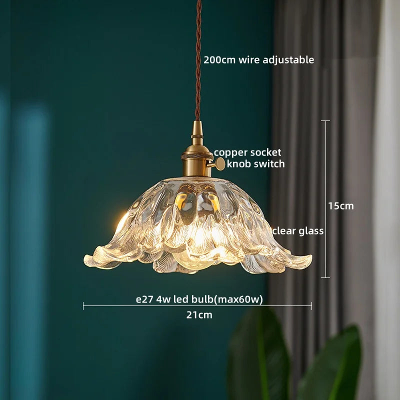Afralia™ Copper Glass LED Pendant Lamp with Knob Switch - Modern Hanging Light Fixtures
