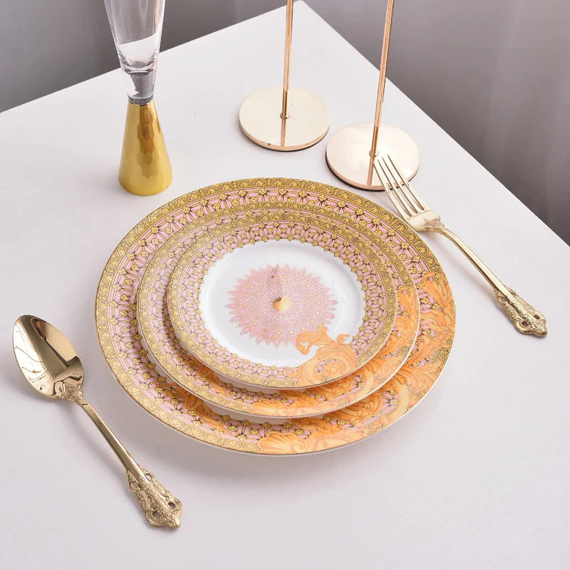 Afralia™ Golden Flower Bone China Tableware Set