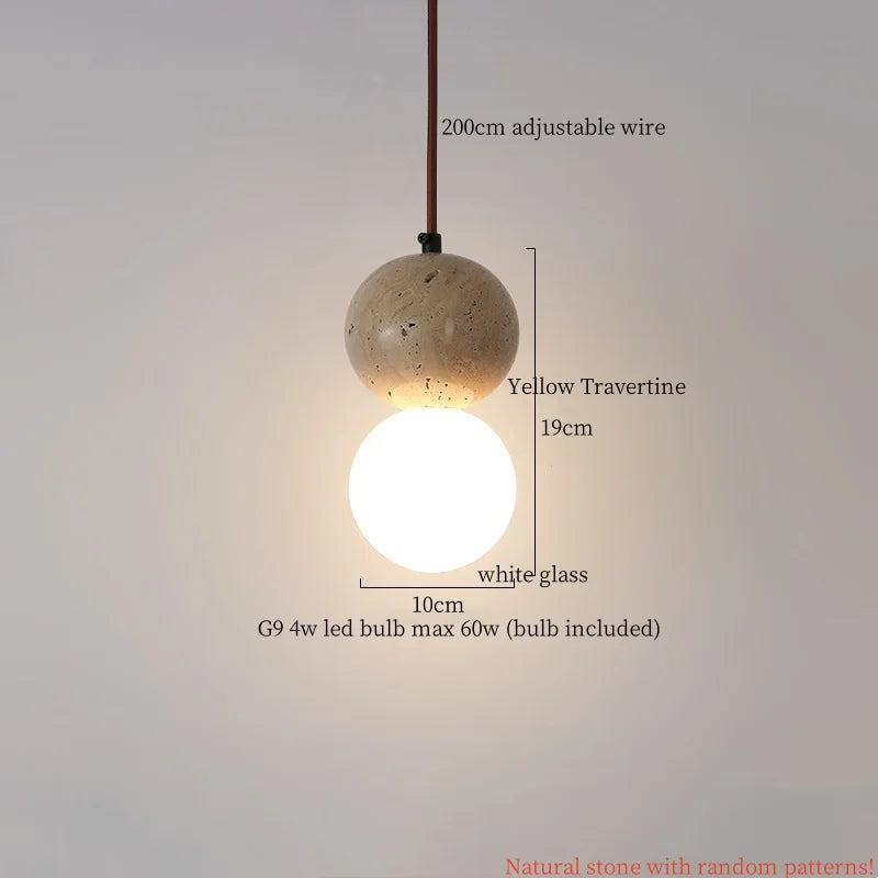 Afralia™ LED Pendant Lamp Yellow Travertine Adjustable Wabi Sabi Light