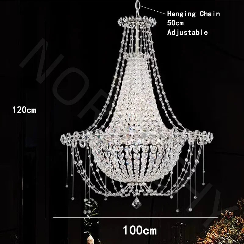 Afralia™ French Crystal Chandelier Staircase Villa LED Lustre - Luxury Designer Lighting Fixtures