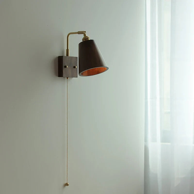 Afralia™ Loft Wood LED Wall Light Fixture Rotatable Bedside Lamp Vintage Walnut