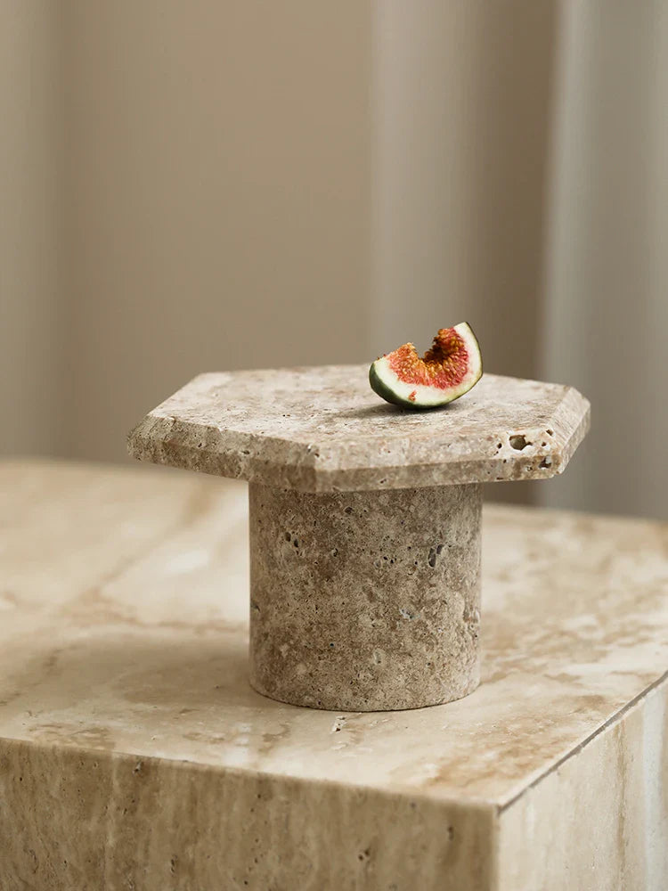 Afralia™ Beige Brown Travertine Hexagon Serving Tray Jewelry Plate Home Party Decor