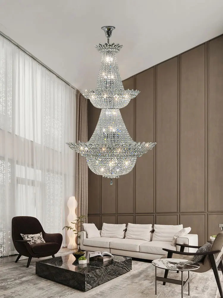 Afralia™ K9 Crystal Gold Ceiling Chandelier - Trendy Chrome Lighting