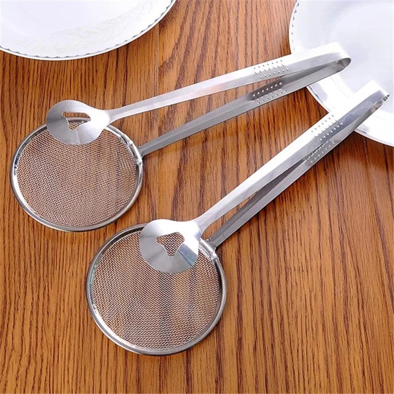 Afralia™ Stainless Steel Filter Spoon & Tongs: Kitchen Cooking Tools for Frying, BBQ, & Salad