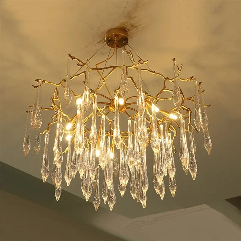 Afralia™ Crystal Water Drop LED Chandeliers: Modern Luxury Branch Design for Living & Dining Rooms