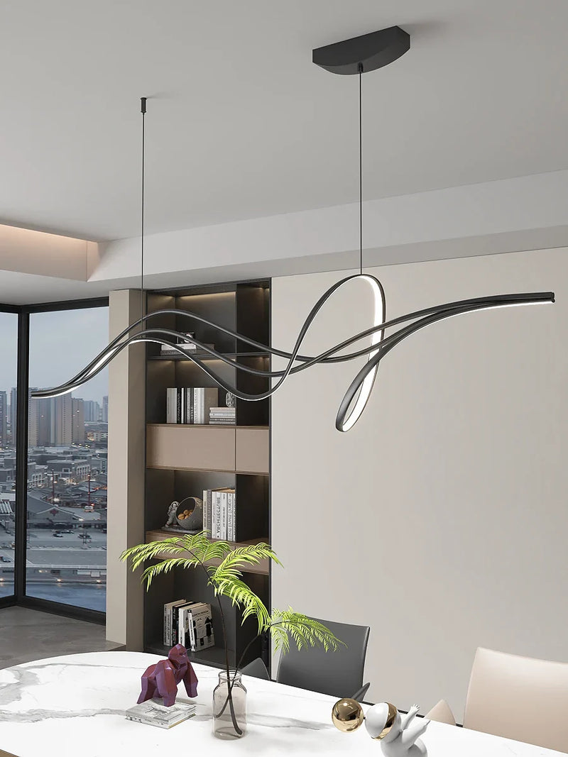 Afralia™ Minimalist Black White LED Chandelier for Kitchen Bar Office Modern Linearity